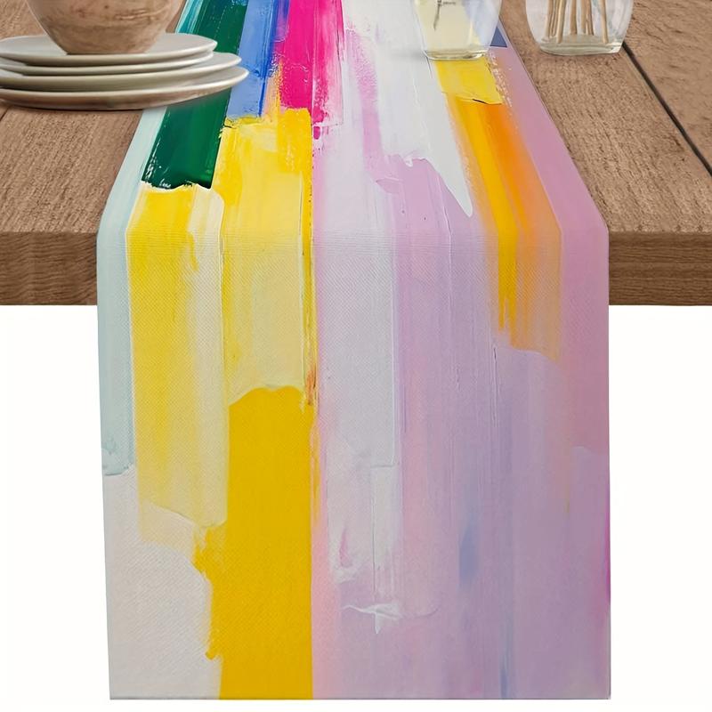 Abstracte Kleur Kwaststreek Tafel Runner, Moderne Kunststijl Tafel Decoratie, Stijlvol Huis Tafelkleed 40x140cm