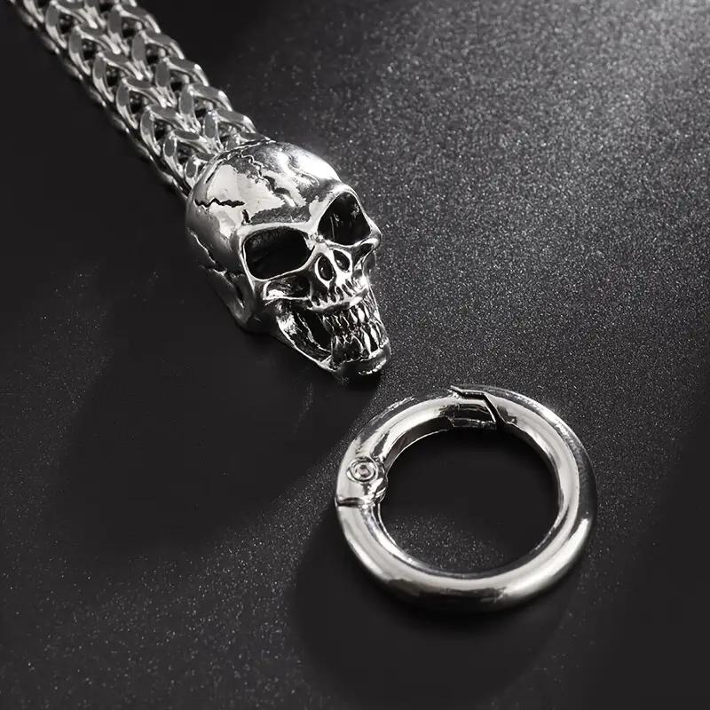 1 men's retro domineering and fashionable double skull men's bracelet with buckle - men's Gothic Cuban chain, fashionable style
