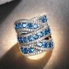 Statement Women Ring Full Bright Blue Cubic Zirconia Fashion Party Luxury Accessories Gorgeous Cross Royal Lady Jewelry