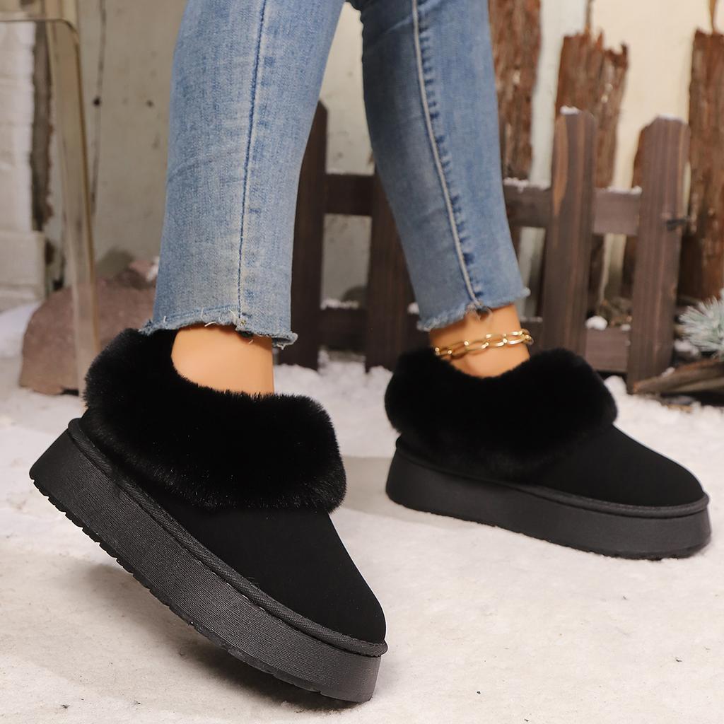 Fashion Casual Suede Snow Boots Women 2025 Winter Comfort Round Toe Thick Bottom Furry Boots Fashion Faux Fur Decoration Plush Booties