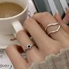 Korean S925 Sterling Silver Black Diamond Flower Adjustable Ring - Fashionable Women's Index Finger Accessory