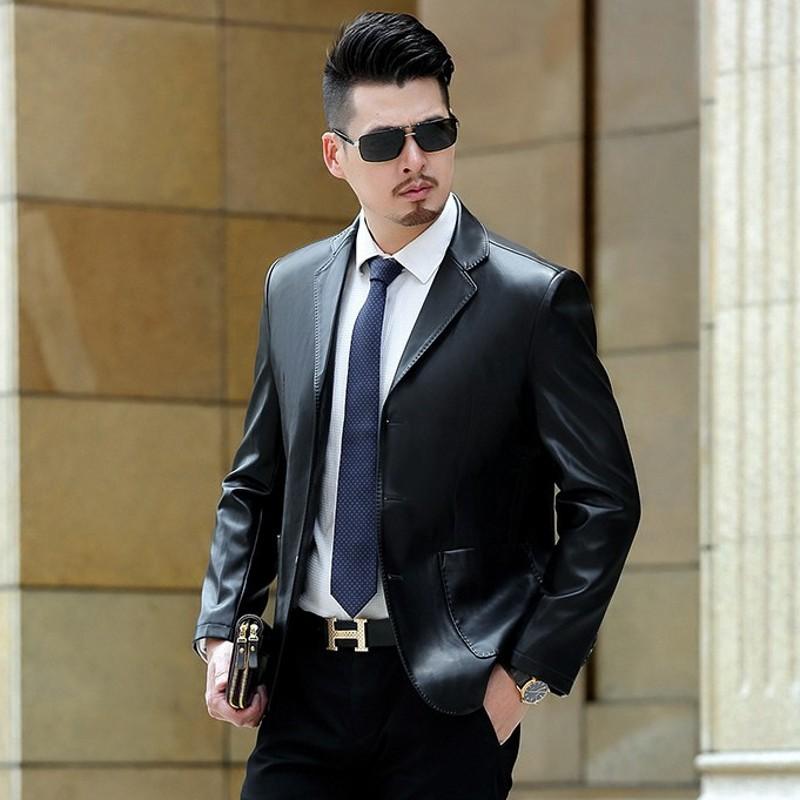 Spring and Autumn Thin Polished Genuine Leather Men's Suit Genuine Leather Jacket Men's Sheepskin Suit Slim Jacket
