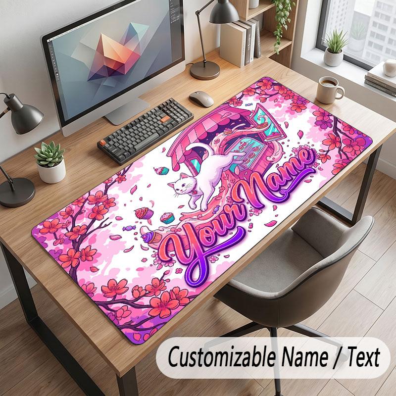Cat Theme Customized Mouse Pad Personalized Print Name Text Desk Mat For Home Office Table Decor