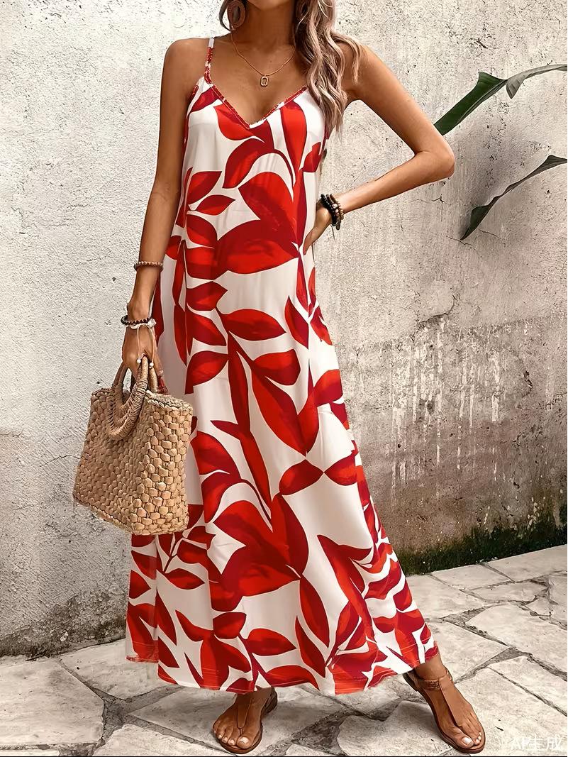 Весна/Лето 2026 Курортный Стиль Европейский и Американский Повседневный Элегантный Принтованный Безрукавный Топ-Платье S
