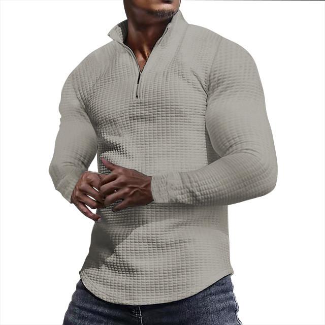 Mens Spring Autumn Plaid Sweatshirt With Stand Collar And Zipper For Casual Wear