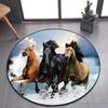 3D Running Horses Round Carpet Non-slip Mat Luxury Wild Horse Area Rug for Game Room Bedroom Decoration