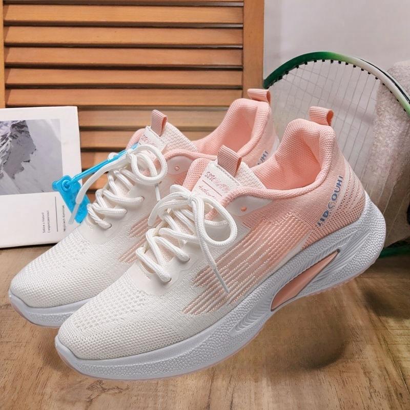 Flying woven lightweight sports shoes women's tide spring and summer new soft-soled running shoes breathable women's shoes mesh heightening shoes