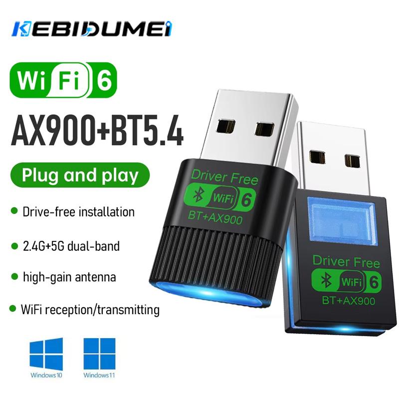 2 in 1 USB Bluetooth 5.4 Adapter WiFi 6 900Mbps Wireless Network Card 2.4G&5GHz Dual Band USB Dongle Driver Free For Win10/11