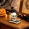 Resin Skeleton Statue Mystical Raven on Skull Statue, Gothic Crow Perching Figurine Decor with Book, Spooky Halloween Sculpture for Desk Shelf