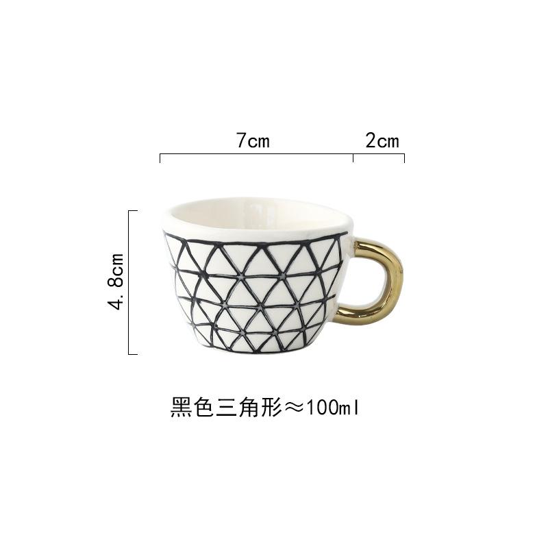 Malý keramický espresso hrnek, americký ručně malovaný geometrický nepravidelný kávový hrnek se zlatou rukojetí, hrnek na mléčný čaj, bytové doplňky