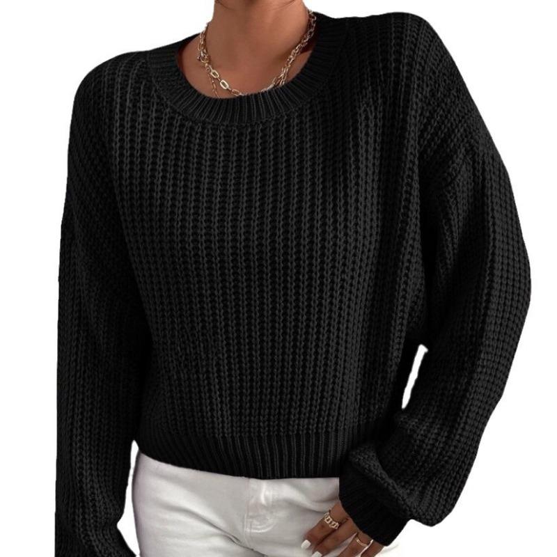 Autumn and winter new women's clothing loose short jumper round neck long sleeve knitted sweater
