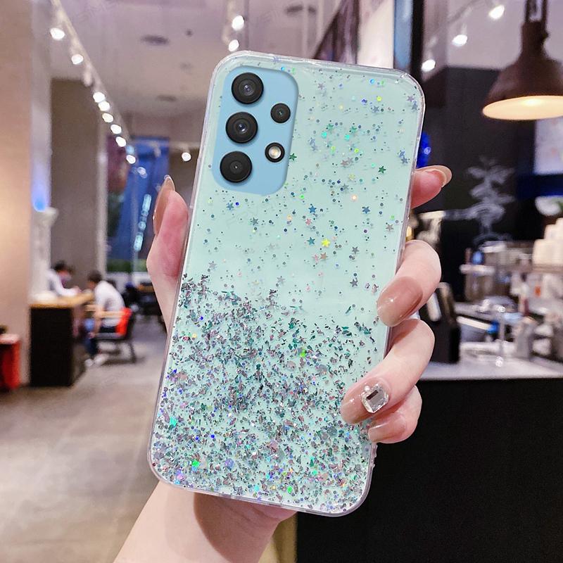 Glänzende Spark Girl Glitzer Bling Sterne Handyhülle Soft Clear Cover für Samsung A05 A05S A15 A25 A35 A55 M14 M34 für Redmi Note 12 Pro+ 12S 13C 12 12C