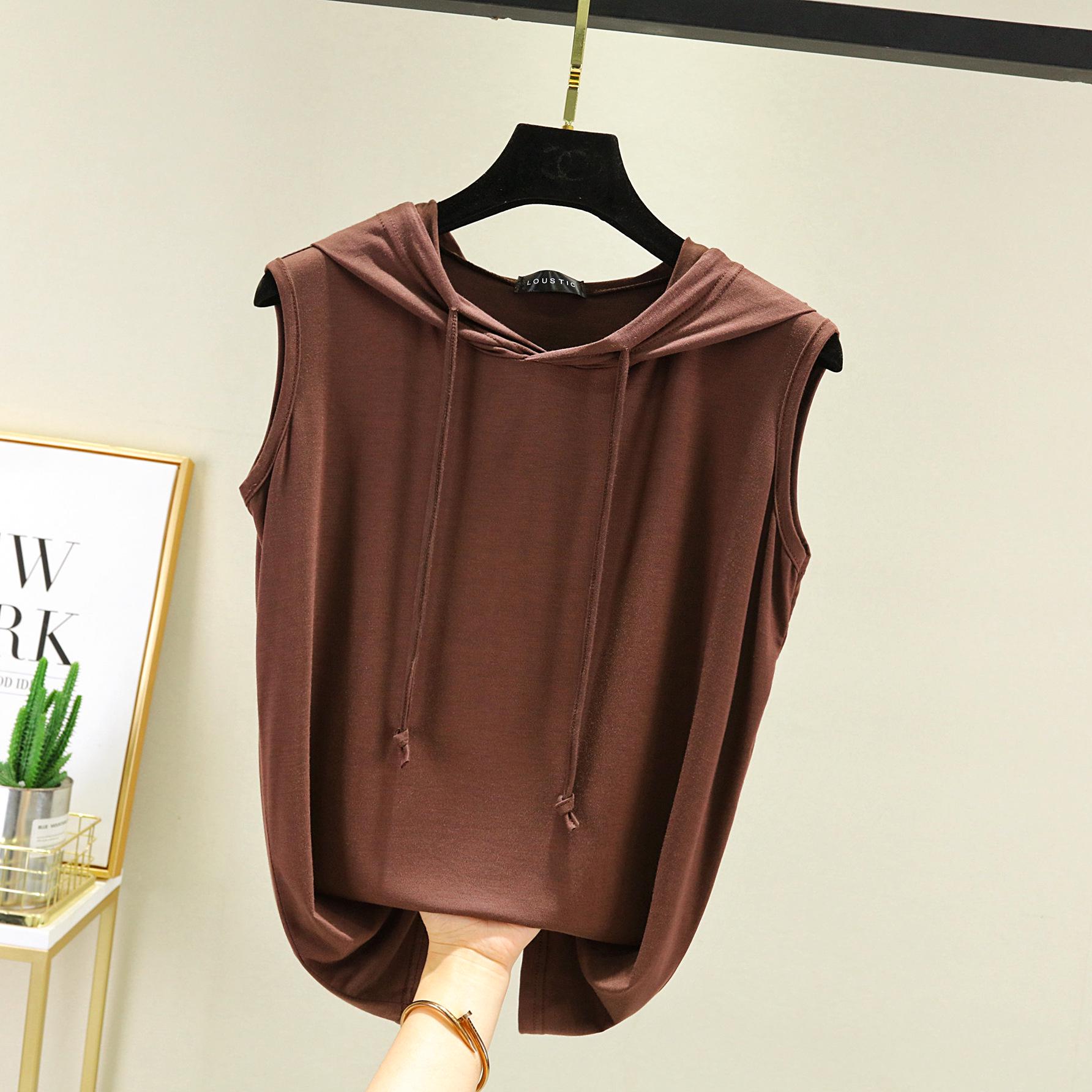 

Spring Summer Women s Sleeveless Modal Vest Hooded Sweatshirt - Plus Size Slimming Loose Fit M