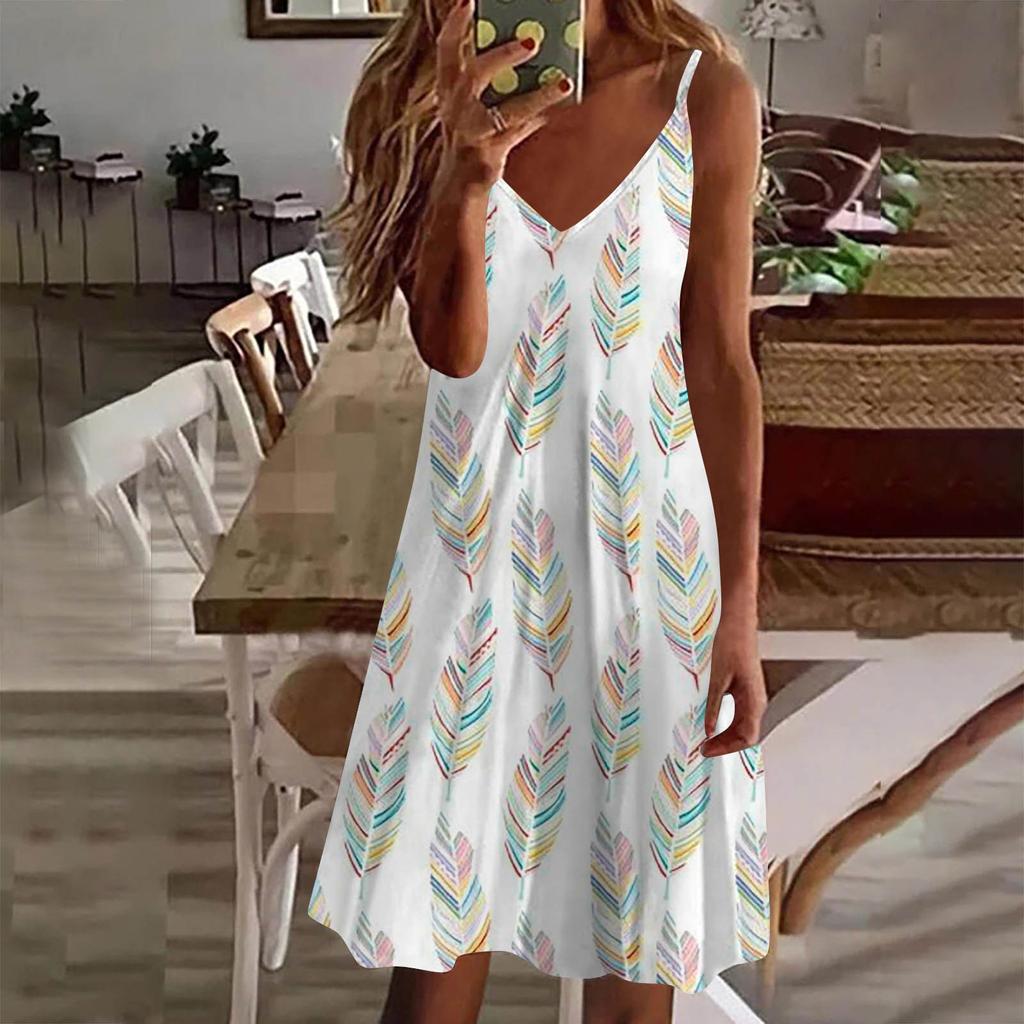 Kadın Elbise Günlük Baskı Slip Plaj Etek Sundress