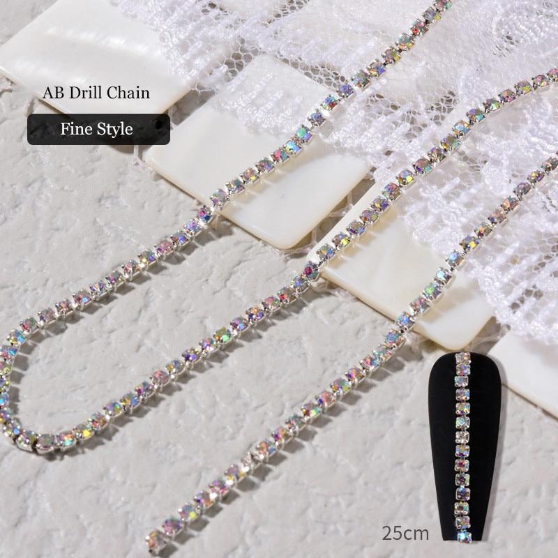Pearl Claw Chain Nail Rhinestone 3D Metal Silver Diamond Pearl Chain Can Be Cut DIY Nail Art Decorations Accessory