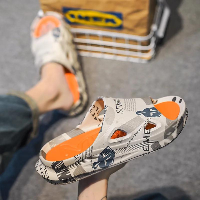 New Men Slippers Print Men Slides Male Summer Shoes Thick Sole Comfortable Home Outdoor Stylish Shoes