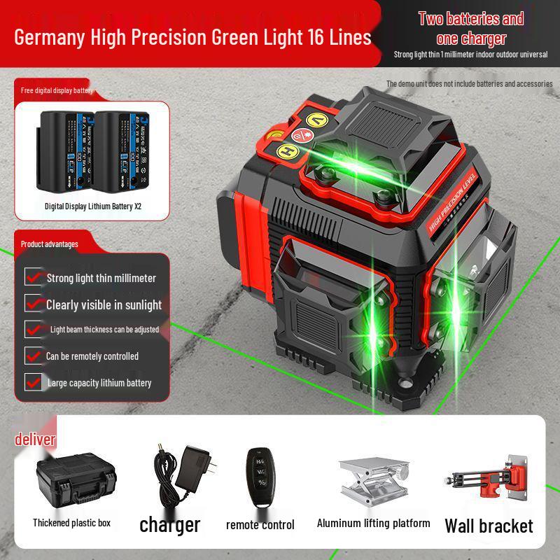 High-Precision 12-Line Green Laser Level with Automatic Self-Leveling for Outdoor Use