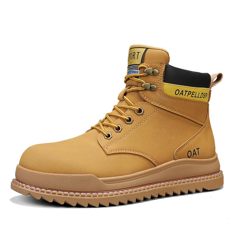 Big yellow boots men's autumn and winter new casual high-top Martin boots outdoor hiking boots retro thick-soled tooling boots