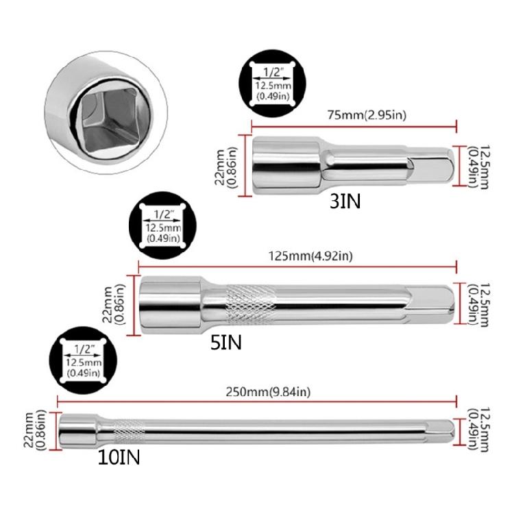1PC Electric Wrenches Electroplating Long Bars for 1/2 Inch Electric Wrenches