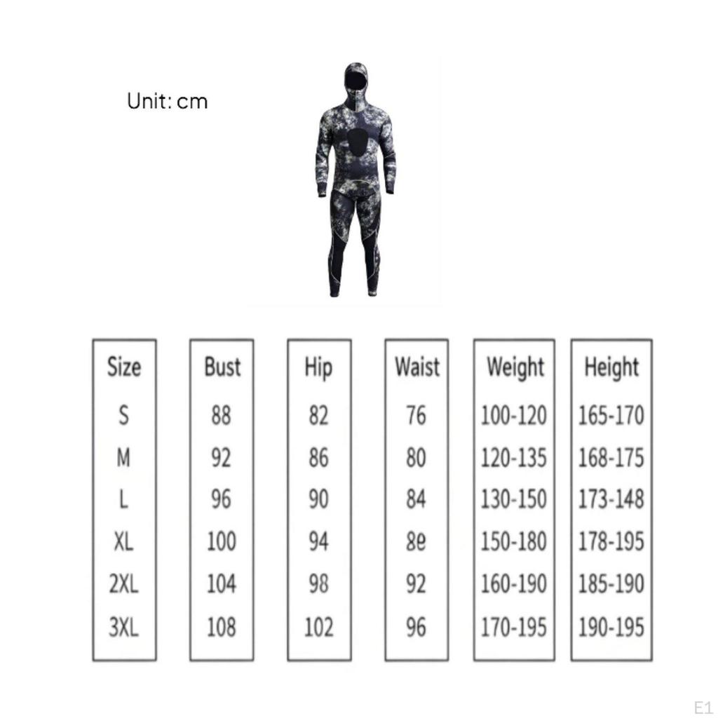 3mm Wetsuit Long Sleeves Mottled Pattern Waterproof Freediving Suit for Outdoor S