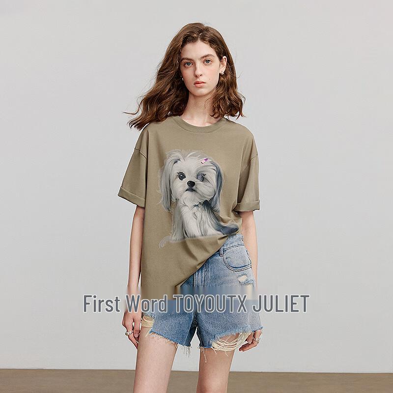 Chuyu Women s Loose Puppy Print Round Neck T-Shirt S