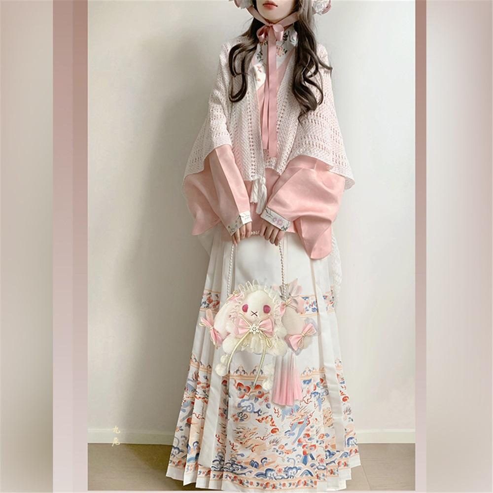 Chinese Ming Dynasty Style Hanfu Cross-collar Short Shirt Pipa Sleeve Horse-face Skirt Mixed And Match Lolita Style Suit