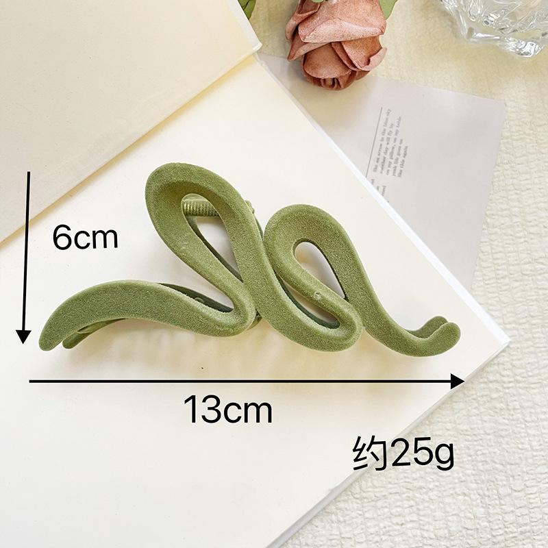 Autumn Winter Ancora Red Flocked Large Hair Claw Clip for Thick Hair Shark Clip Hairpin for Women Back of Head Bun Clip Hair Accessory Flocked Green Gripper-13c