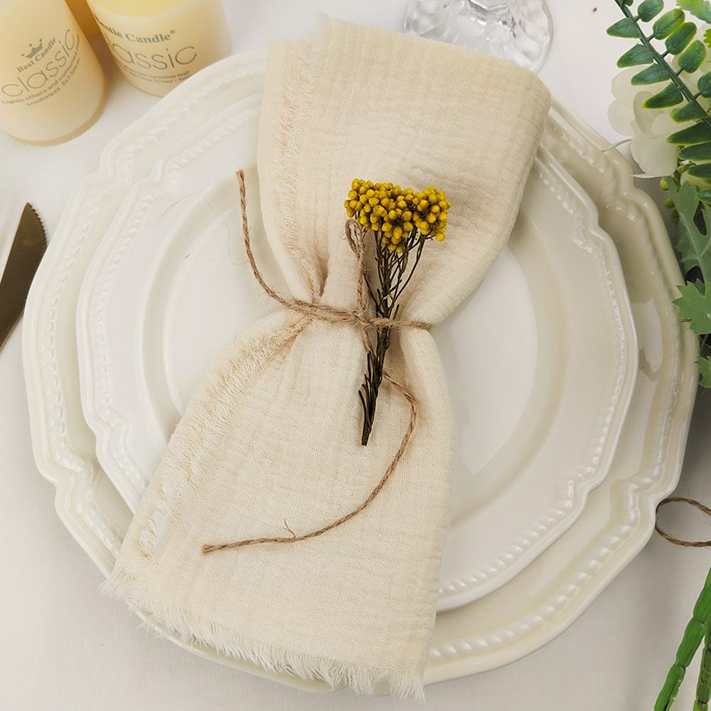 Set of 10 Gauze Cotton Napkins 42x42cm Tassels Two-layer Fold Tea Towel Village Serviette for Wedding Decoration Baby Show Party