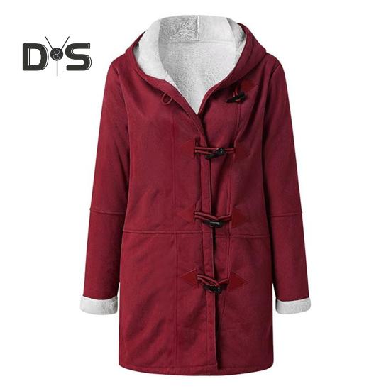 

Женское зимнее пальто с капюшоном и карманами, утолщенная флисовая подкладка из искусственной замши, термокуртка средней длины с длинным рукавом, повседневная верхняя одежда для активного отдыха L вино красного