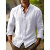 Mens Long Sleeve Stand Collar Solid Color Casual Beach Shirt