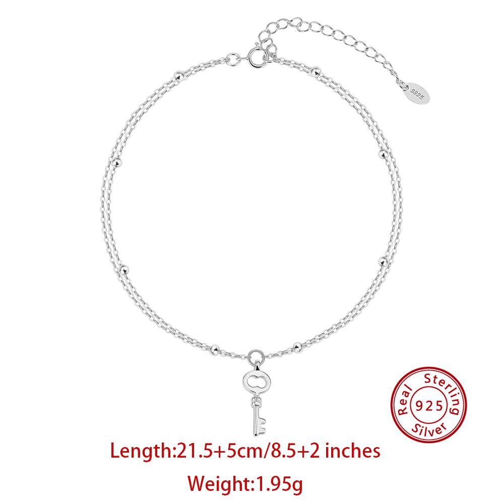 

Effie Queen Fashion Cute Key Ankle For Women Solid 925 Sterling Silver Simple Link Chain Ankle Ethnic Summer Fine Jewelry SA102