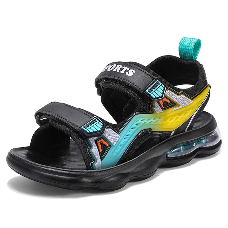 

32-42 Детские летние большие размеры модные и удобные повседневные сандалии на липучке с воздушной подушкой для отдыха на природе пляжная обувь 42 озеро синий/чёрный