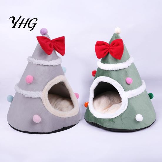 Soft Cat Cave for Winter Christmas Tree Bed, Plush Bed with Removable Cushion, Non-slip Warm Enclosed House Bottom, Cozy Pet Indoor Cats Kittens