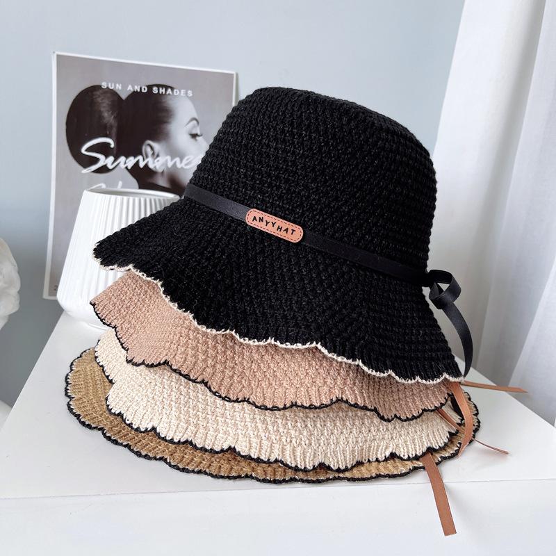 New spring and summer retro fashion bucket hat knitted basin hat casual sunshade sunscreen woven hat versatile