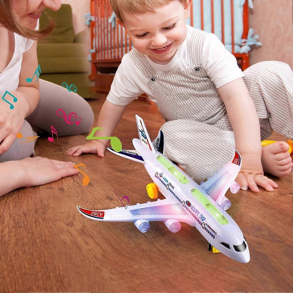 25-26 Plane Toy With Light And Sound Friction Powered For Kids Bump Go Action Aircraft Led Lights Music Toys