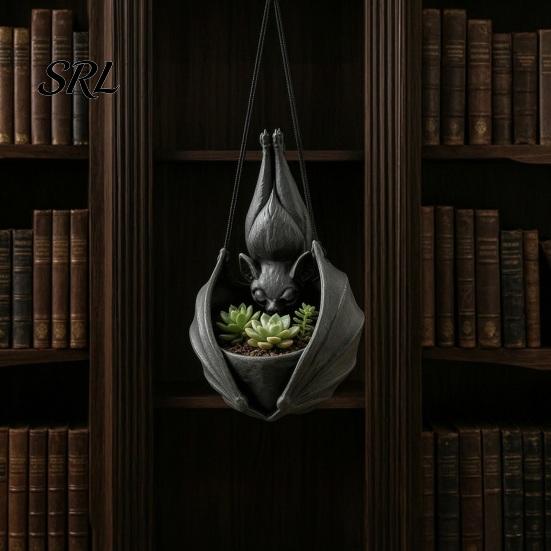 Novelty Gift for Gothic Enthusiasts Bat Shaped Hanging Planter, Plant Pot Indoor Outdoor Garden Mysterious Atmosphere Display Wall Decor, Unique Wing
