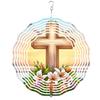 Elegant 3D Rotating Cross Metal Wind Spinner - Serene Sunrise Design with Lilies & Doves, Handcrafted Foldable Windmill for Festive Outdoor Decor