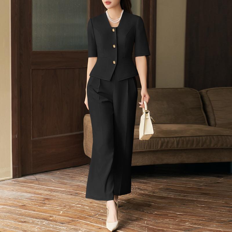 ZANZEA Women Short Sleeve Blouse and Cropped Pants Classic Two Piece Suit Sets