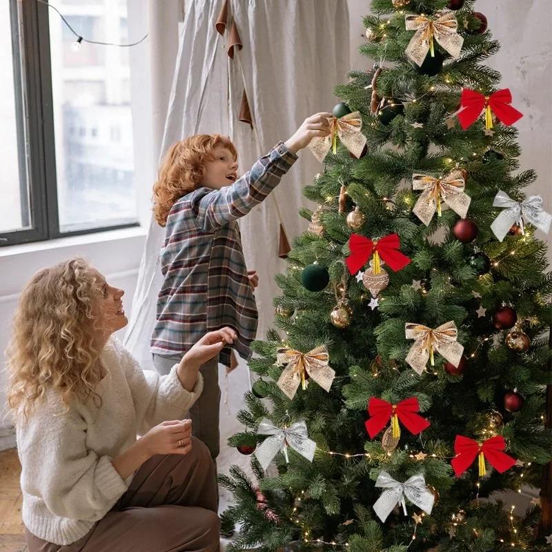 3612Pcs Christmas Bow Red Gold Velvet Bow Xmas Tree Pendant New Year Party Garland Gift Box Decoration Diy Handmade Supplies