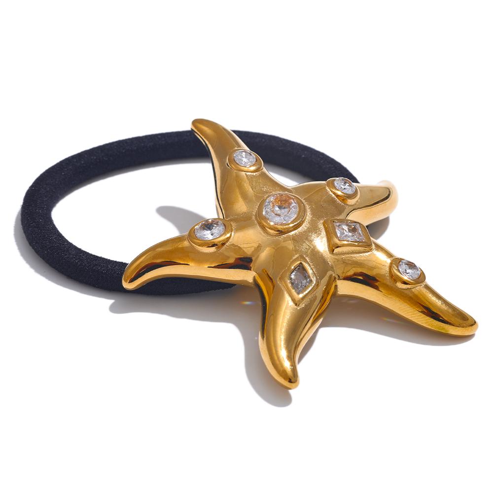 Yhpup Adult Colorful Cubic Zirconia Starfish Hair Accessories 18K Gold Color Waterproof Stainless Steel Hairpin Headband