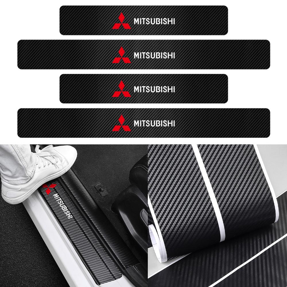 4Pcs Car Door Carbon Fiber Sill Scuff Plate Decoration Sticker For Mitsubishi Space Star Lancer 9 Outlander Xl Eclipse Cross Asx