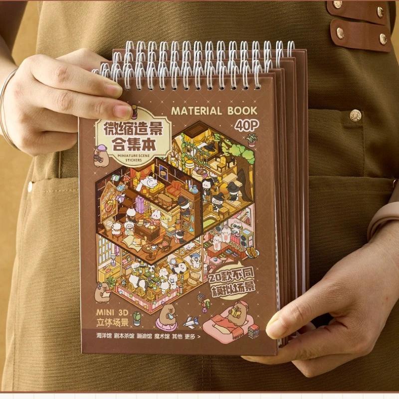 40 Peças 20 em 1 Livro de Coleção de Adesivos de Paisagem 3D para Scrapbooking DIY Junk Journal Cena de Desenho Animado Estética Suprimentos de Artesanato