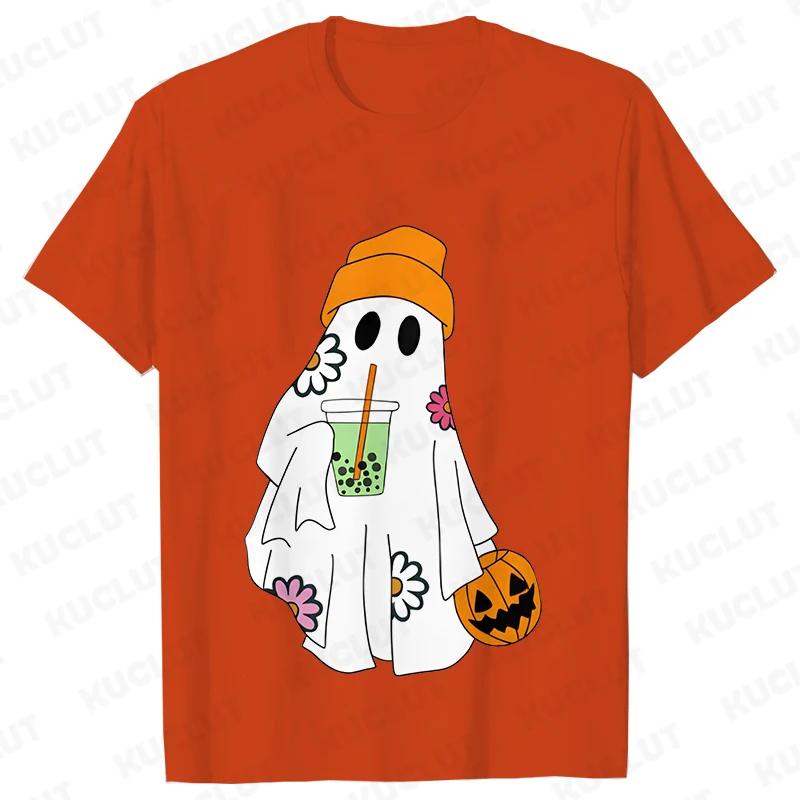 

Cute Ghost Boba Tea Halloween Ghost Shirt Funny T Shirts Halloween Gift TShirt Women Casual Tops Fashion Summer Short Sleeve S