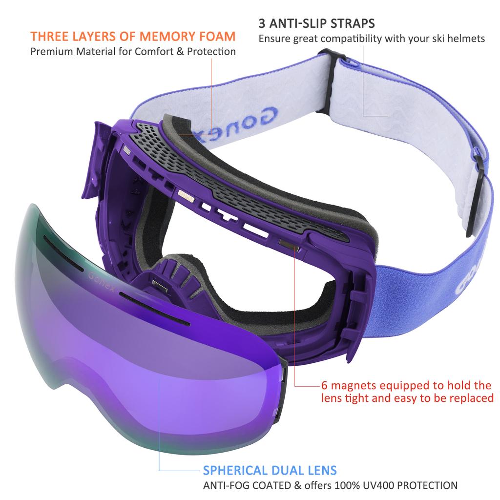Gonex Magnetic Ski Goggles Rimless 