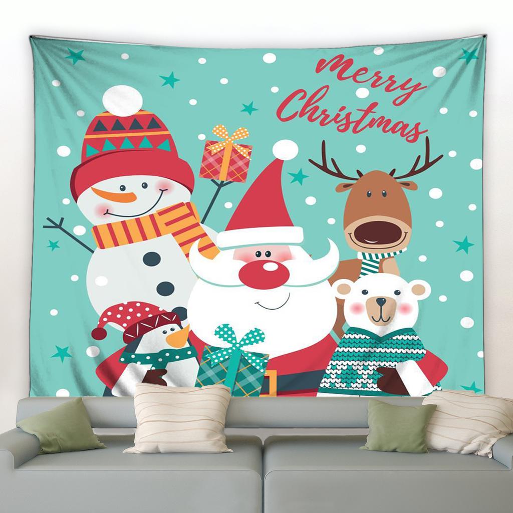Cute Snowman Elk Tapestry Cartoon Santa Claus Merry Christmas Wall Hanging Holiday New Year Living Room Bedroom