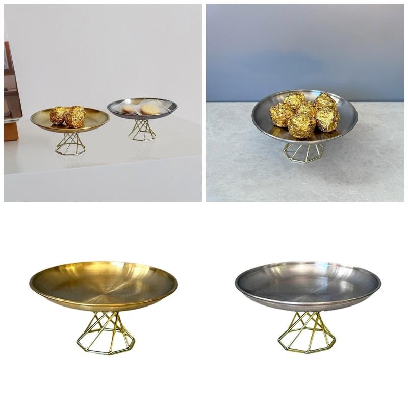 Elegant Stainless Steel Serving Tray High-foot Storage Plate Desktop Decoration Food Presentation Dish for Coffee Table