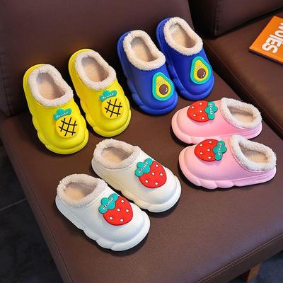 Children's Fruit Cartoon Velvet-Lined Cotton Slippers: Warm, Waterproof, Non-Slip for Outdoors