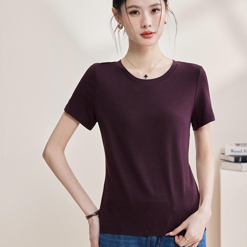 Women's Short Sleeve T-Shirt Crew Neck Lyocell Wool Acetate Blend Solid Color Elegant Commuter Casual Basic Top