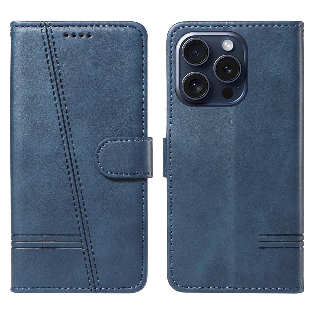 Für iPhone 15 Pro Brieftasche Hülle T-Form Linien Leder Handyhülle Ständer