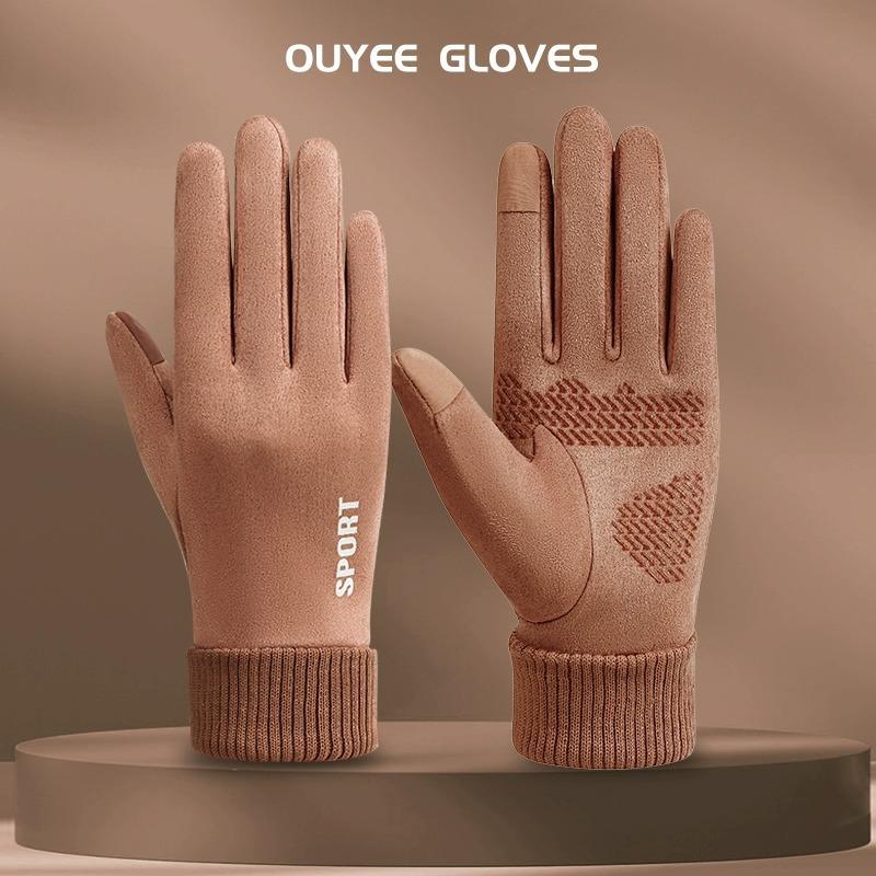 

Suede gloves season warm velvet student cycling electric car cotton gloves cold One size